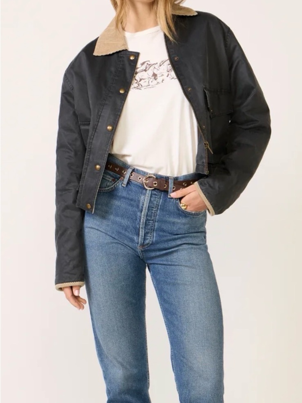 Classic Dark Grey BlankNYC Corduroy-Trim Cropped Jacket